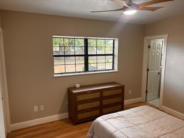 Bright bedroom with ceiling fan